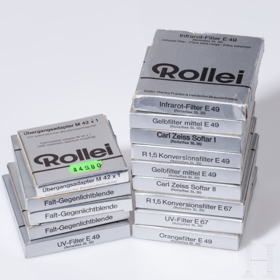 Konvolut Filter und Gegenlichtblenden von Rollei, Heliopan, Zeiss Ikolor