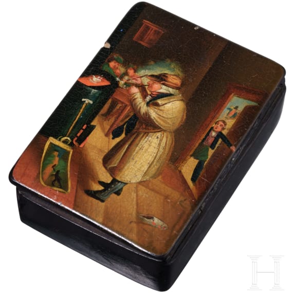 Lackdose mit Sherlock Holmes, wohl Braunschweig, 19. Jhdt.
