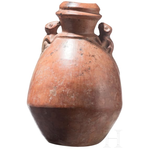 Flasche mit fig&uuml;rlichen Henkeln, Peru, wohl Moche-Kultur, 4. - 8. Jhdt.