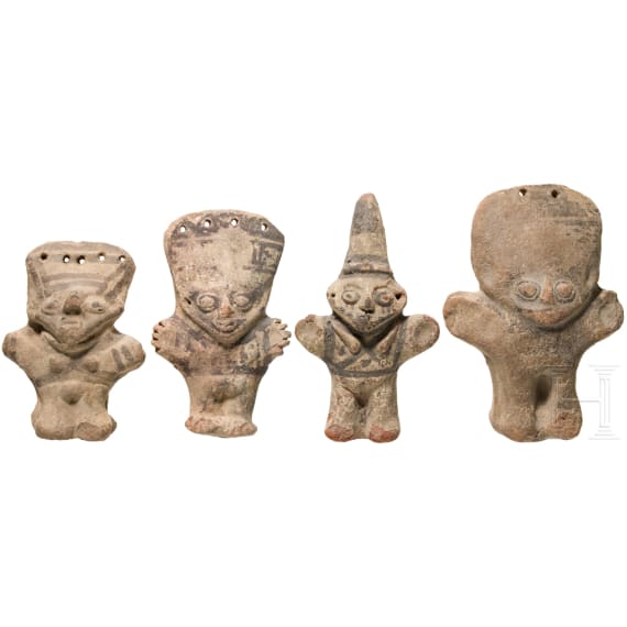 Vier kleine Tonidole, Peru, Chancay-Kultur, 13. - 15. Jhdt.