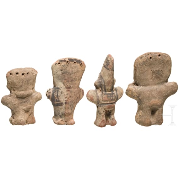 Vier kleine Tonidole, Peru, Chancay-Kultur, 13. - 15. Jhdt.