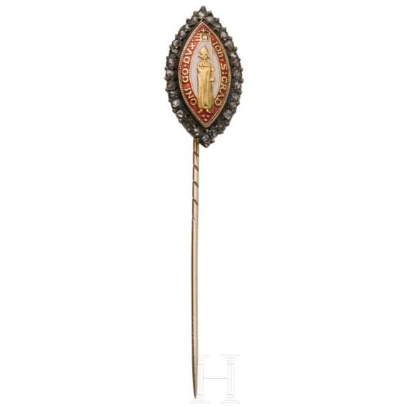 Diamantbesetzte goldene Anstecknadel mit W&uuml;rdentr&auml;ger