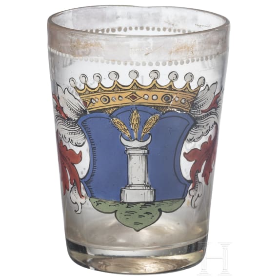 Emailliertes Glas mit Wappen der Grafen von Pocci, Petersdorf, Fritz Heckert, um 1880