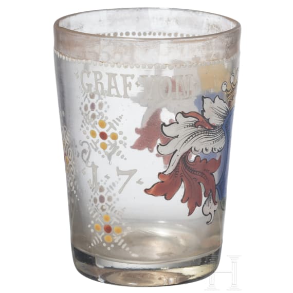 Emailliertes Glas mit Wappen der Grafen von Pocci, Petersdorf, Fritz Heckert, um 1880