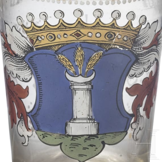 Emailliertes Glas mit Wappen der Grafen von Pocci, Petersdorf, Fritz Heckert, um 1880