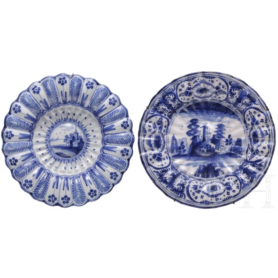 Zwei Fayence-F&auml;cherplatten, Frankfurt/Hanau, um 1700