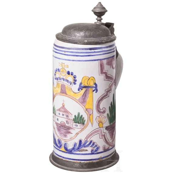 Walzenkrug mit Zinnmontierung, s&uuml;ddeutsch, wohl 20. Jhdt.
