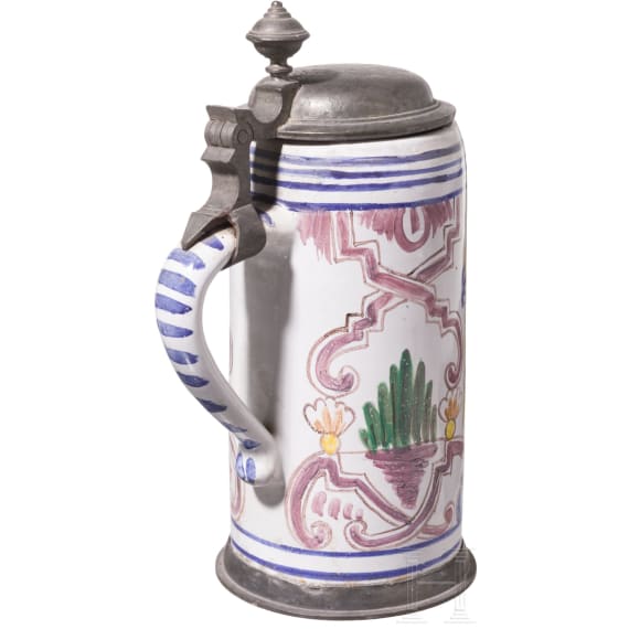 Walzenkrug mit Zinnmontierung, s&uuml;ddeutsch, wohl 20. Jhdt.