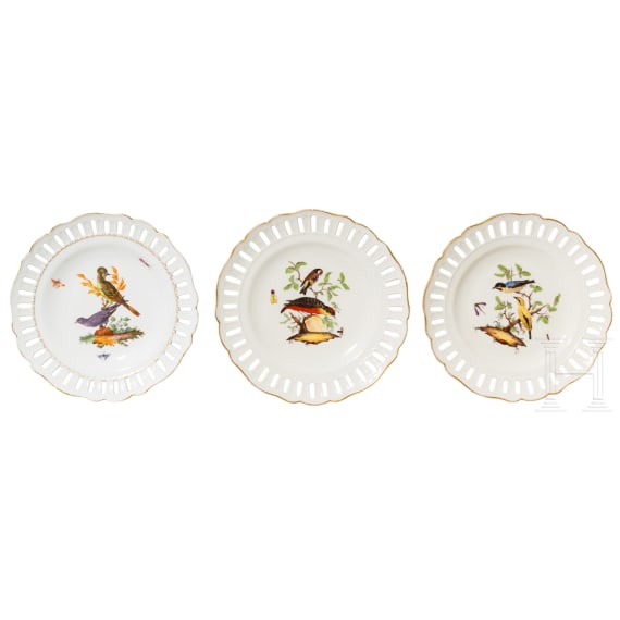 Drei Teller mit V&ouml;geln und Insekten, Meissen, um 1780