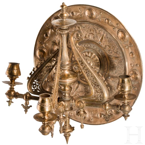 Pr&auml;chtiger Wandleuchter aus Messing, deutsch, um 1860/80