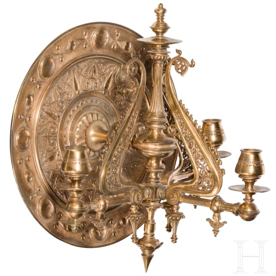 Pr&auml;chtiger Wandleuchter aus Messing, deutsch, um 1860/80