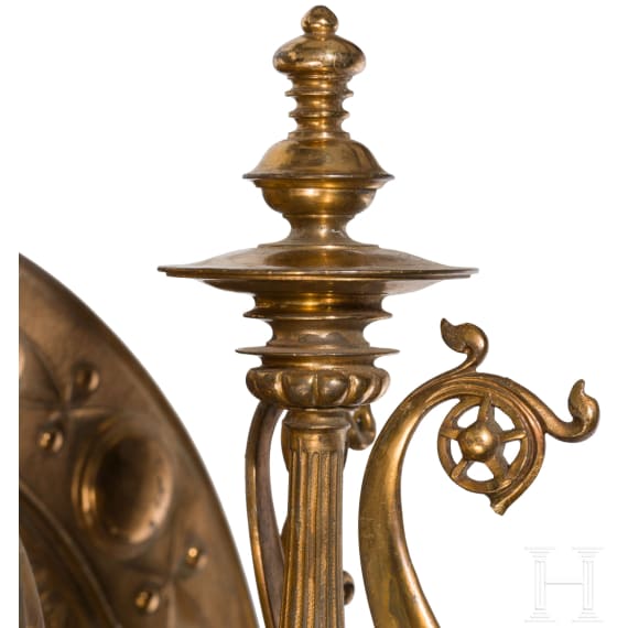 Pr&auml;chtiger Wandleuchter aus Messing, deutsch, um 1860/80