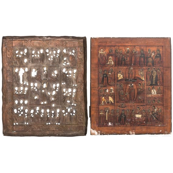 Zwei Ikonen - Festtagsikone mit Oklad und Gottesmutter "Freude aller Leidenden", Russland, Ende 19. Jhdt.