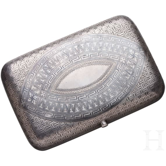 Silber- und Niellodose mit Stadtansicht mit Moskauer Kreml, Russland, 2. H&auml;lfte 19. Jhdt.