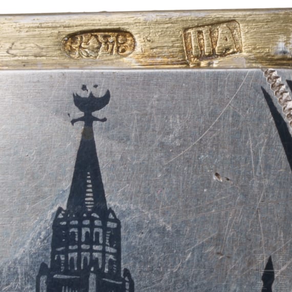 Kleines Niello-Etui und Niello-Streichholzschachtel, Russland, 1896 - 1908