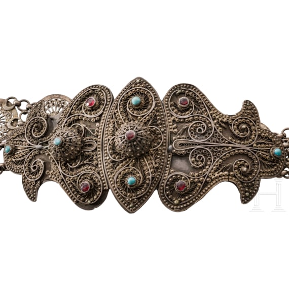 Zwei Silberg&uuml;rtel mit T&uuml;rkisen, Russland, Tiflis, 1908 (einer)