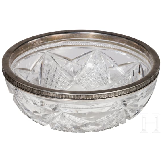 Gro&szlig;e Glasschale mit Silbermontur, Russland, St. Petersburg, 1908 - 1917