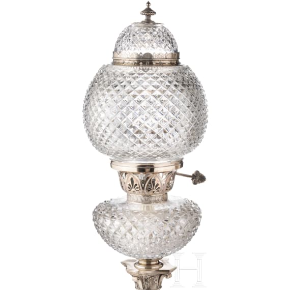 Ein Paar gro&szlig;e Kristall-Tischlampen mit Silbermontur, Russland, Moskau, Shanks & Co., 1895