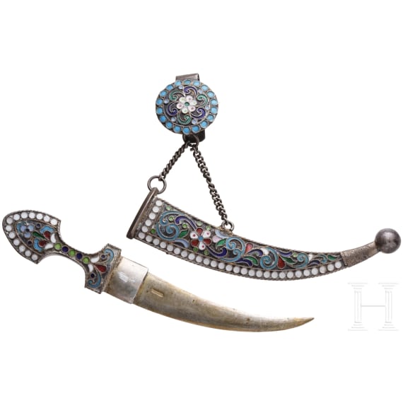 Miniatur-Kindjal aus Cloisonn&eacute;-Email, Russland, St. Petersburg, 1908 - 1917