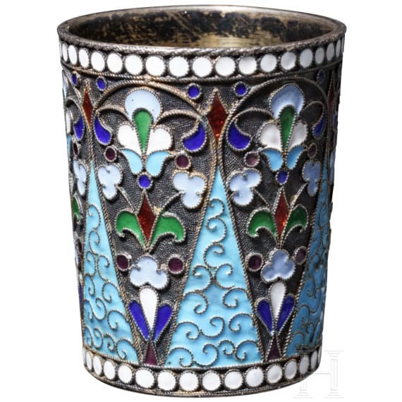 Cloisonn&eacute;-Email-Wodkabecher, Russland, Moskau, Dmitrij N. Nikolajew, 1896 - 1908