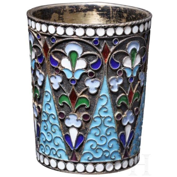 Cloisonn&eacute;-Email-Wodkabecher, Russland, Moskau, Dmitrij N. Nikolajew, 1896 - 1908