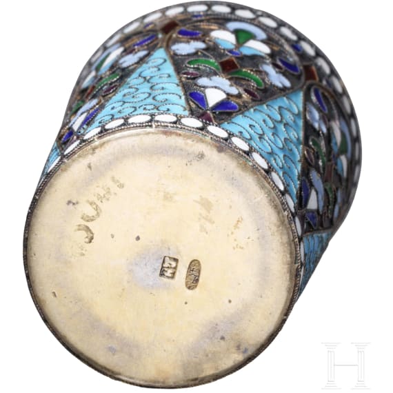 Cloisonn&eacute;-Email-Wodkabecher, Russland, Moskau, Dmitrij N. Nikolajew, 1896 - 1908