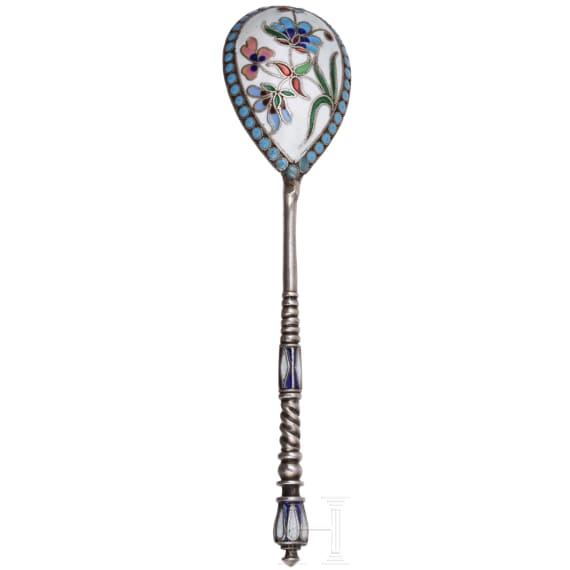 Kleiner Cloisonn&eacute;-Email-L&ouml;ffel, Russland, Moskau, 1896 - 1908