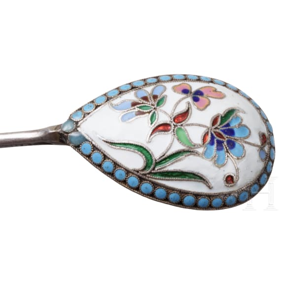 Kleiner Cloisonn&eacute;-Email-L&ouml;ffel, Russland, Moskau, 1896 - 1908