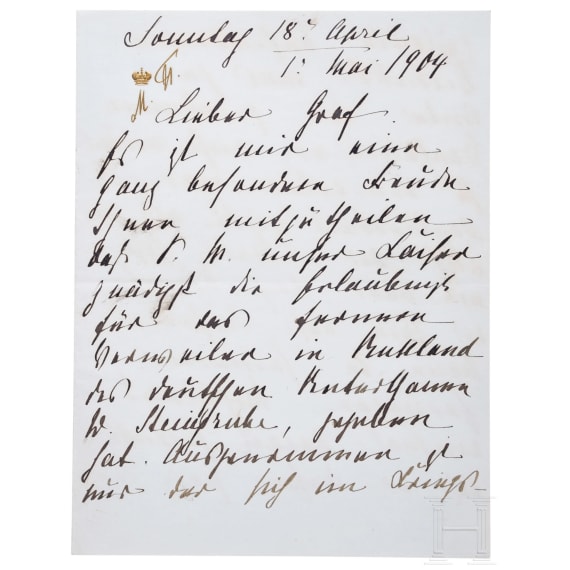 Gro&szlig;f&uuml;rstin Maria Pavlovna Romanova von Russland (1854 - 1920) - eigenh&auml;ndiger Brief mit Unterschrift