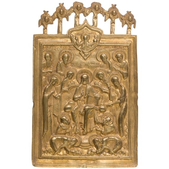 Zwei Bronzeikonen - Tetraptychon und erweiterte Deesis, Russland, 18./19. Jhdt.