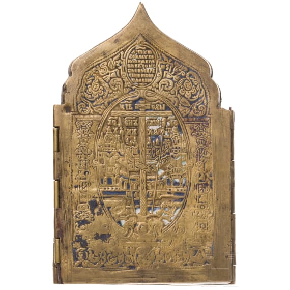 Zwei Bronzeikonen - Tetraptychon und erweiterte Deesis, Russland, 18./19. Jhdt.