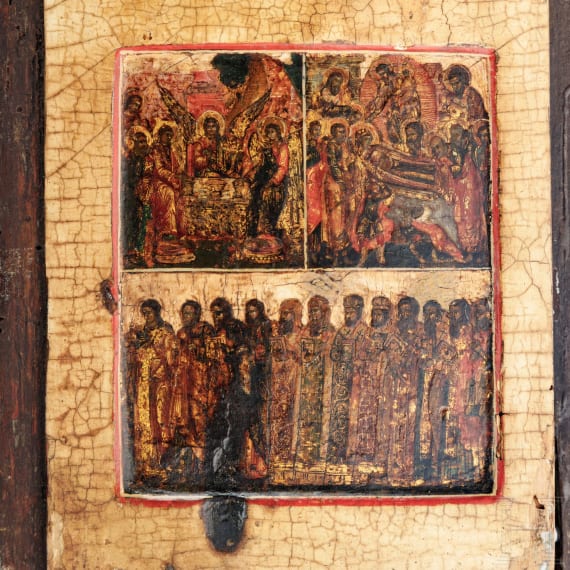 Gro&szlig;es Ikonen-Triptychon mit der Gottesmutter des Zeichens, Russland, um 1700