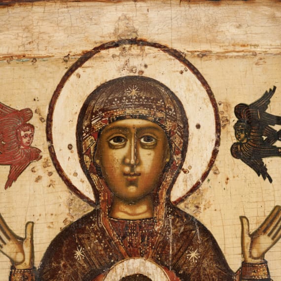 Gro&szlig;es Ikonen-Triptychon mit der Gottesmutter des Zeichens, Russland, um 1700