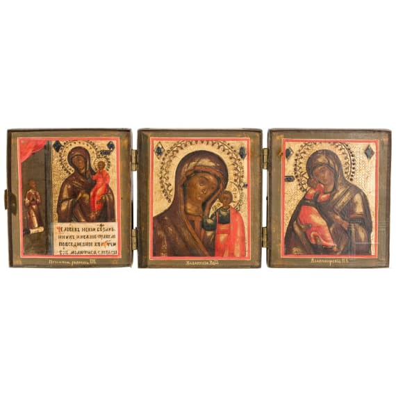 Reisetriptychon mit der Gottesmutter, Russland, 19. Jhdt.
