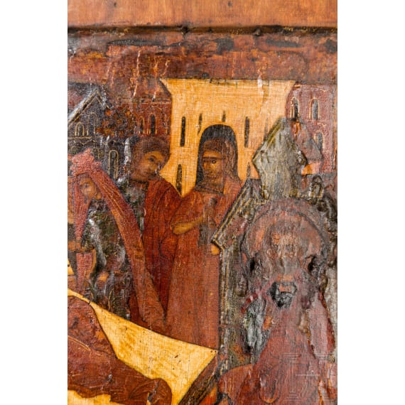 Ikone mit der Geburt der Gottesmutter, Russland, 17. Jhdt.