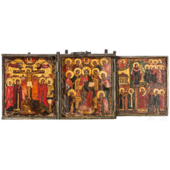 Reisetriptychon mit der erweiterten Deesis, Russland, Anfang 19. Jhdt.