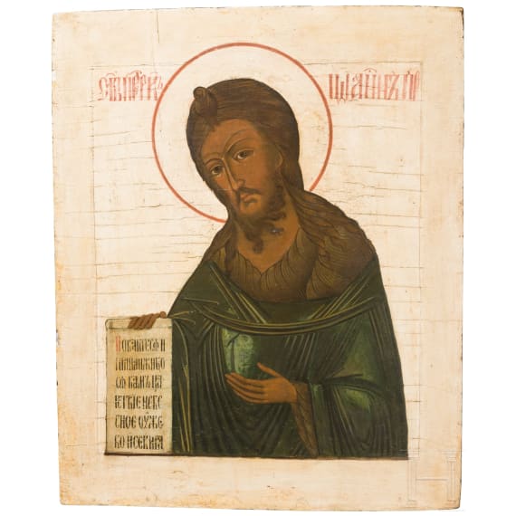 Gro&szlig;e Ikone mit dem Heiligen Johannes dem Vorl&auml;ufer aus einer Deesis, Russland, Anfang 19. Jhdt.