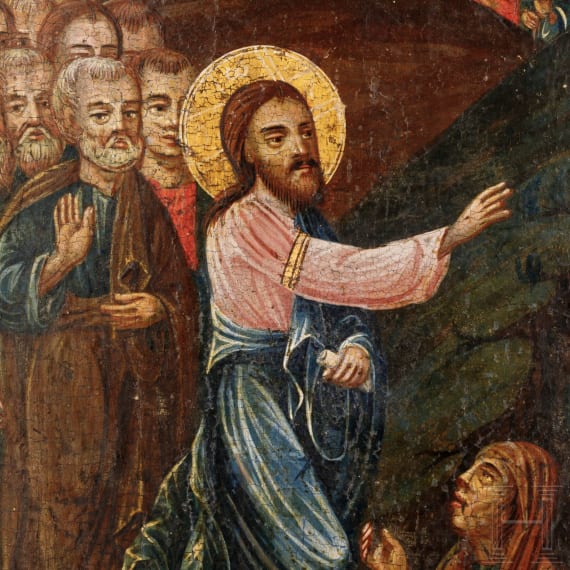 Gro&szlig;formatige Ikone mit der Erweckung des Lazarus, Griechenland, 19. Jhdt.