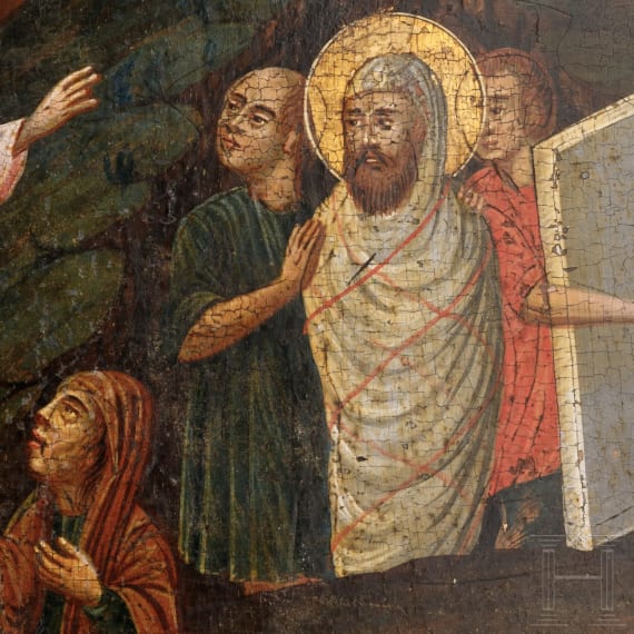Gro&szlig;formatige Ikone mit der Erweckung des Lazarus, Griechenland, 19. Jhdt.