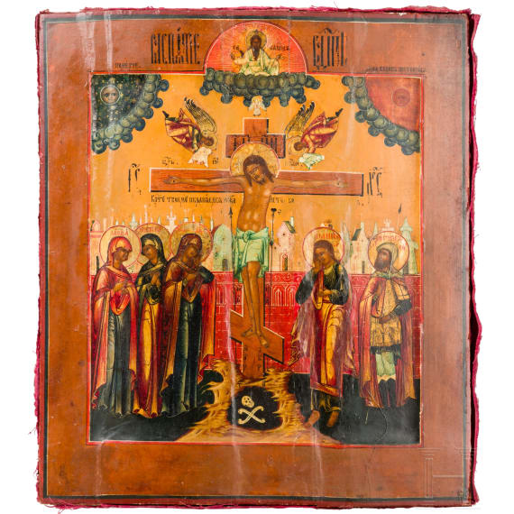 Ikone mit der Kreuzigung Christi, Russland, 19. Jhdt.