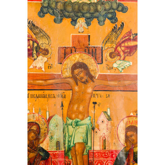 Ikone mit der Kreuzigung Christi, Russland, 19. Jhdt.