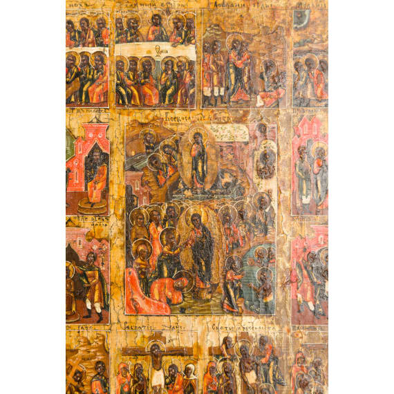 Gro&szlig;formatige erweiterte Festtagsikone mit den Evangelisten, Russland, 19. Jhdt.