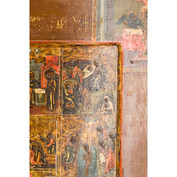 Gro&szlig;formatige erweiterte Festtagsikone mit den Evangelisten, Russland, 19. Jhdt.
