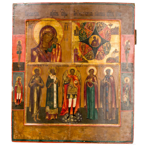 Gro&szlig;formatige Dreifelder-Ikone mit dem Erzengel Michael und dem Heiligen Christophorus, Russland, 19. Jhdt.