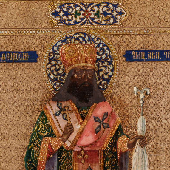 Ikone mit dem Heiligen Feodosij von Uglitsch, Russland, um 1900