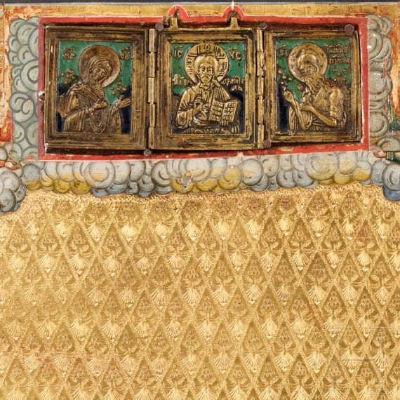Gro&szlig;formatige Ikone mit den Heiligen Feodosij von Uglitsch und Seraphim von Sarow, Russland, nach 1903