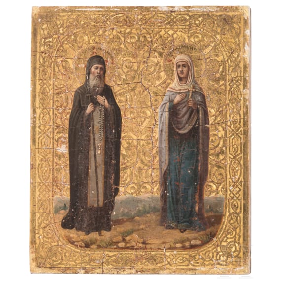 Ikone mit den Heiligen Nikolai und Aglaida, Russland, um 1900