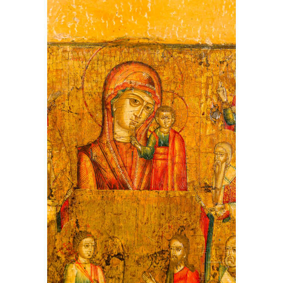 Ikone "Anbetung der Gottesmutter von Kasan", Russland, um 1900