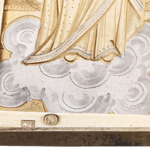 Ikonen-Triptychon mit dem Heiligen Wladimir, Russland, Moskau, Iwan S. Gubkin, um 1890, mit Etui der Firma Olowjanischnikow
