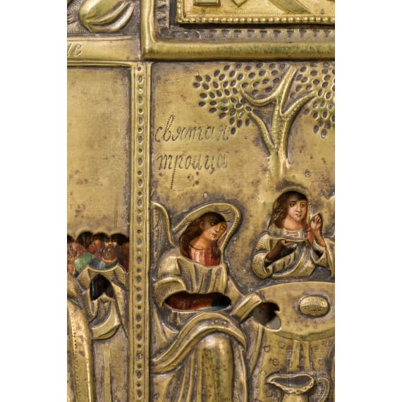 Gro&szlig;e Ikone mit der Auferstehung Christi und Festtagen, Russland, Ende 19. Jhdt.